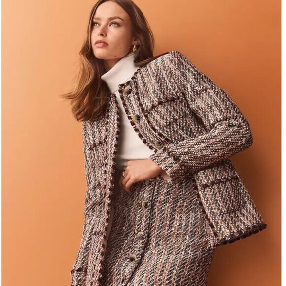 Ann Taylor Jackets & Blazers - Ann Taylor Brown Fringe Knit Gold Metallic Button Up Textured Blazer Jacket 12
